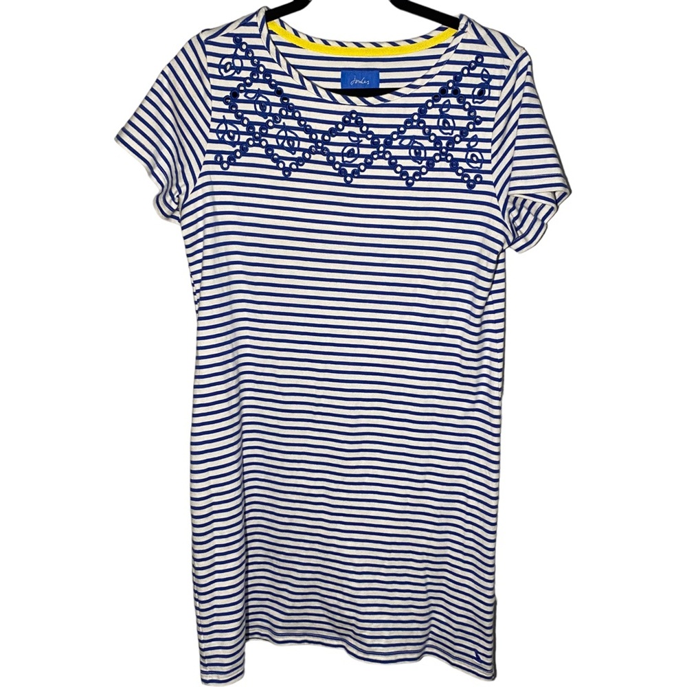 Joules Women's Size 10 Striped Short Sleeve Riviera Blue White‎ Casual Dress